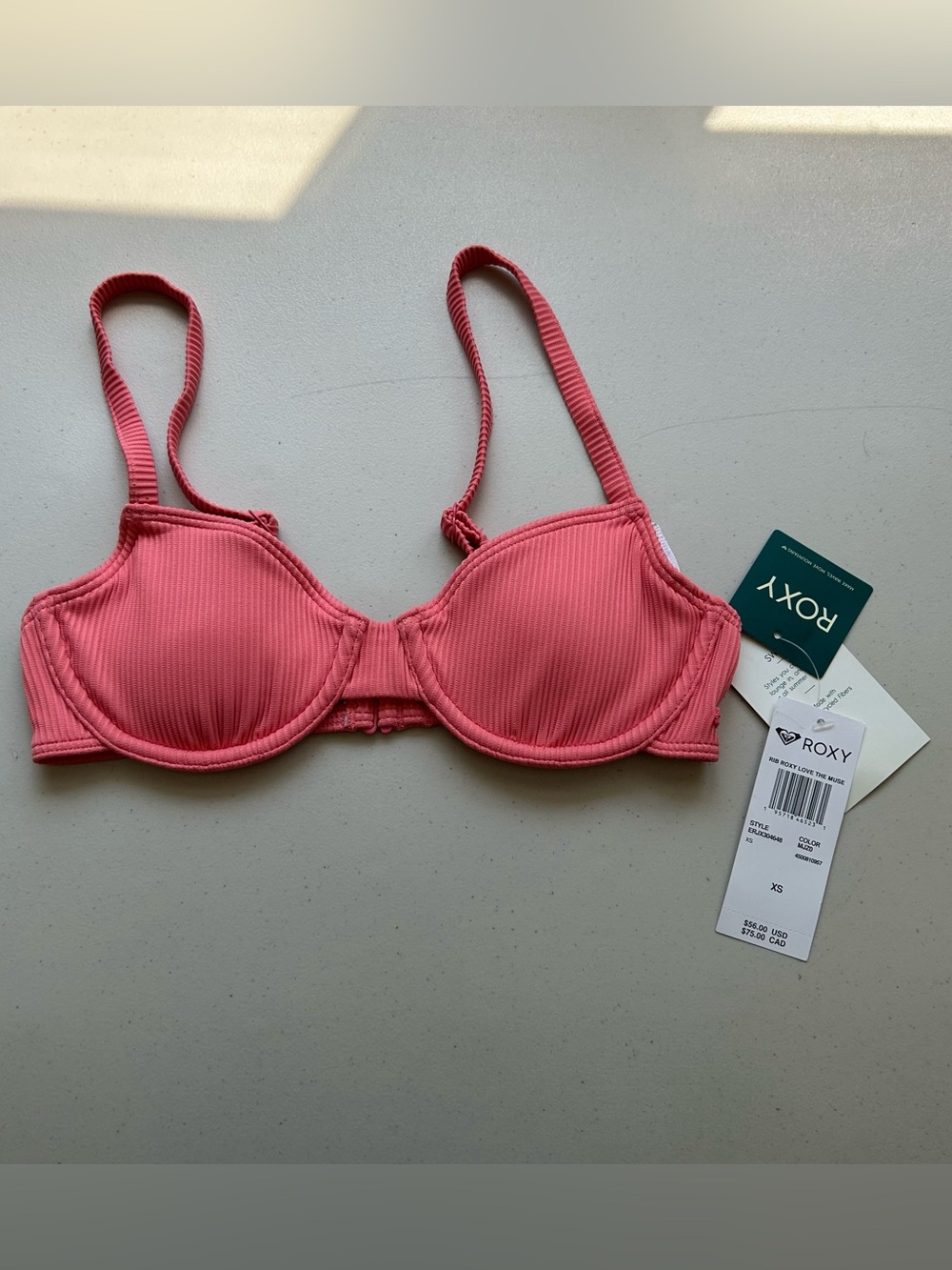 Roxy Coral Pink Ribbed Underwire Bikini Top